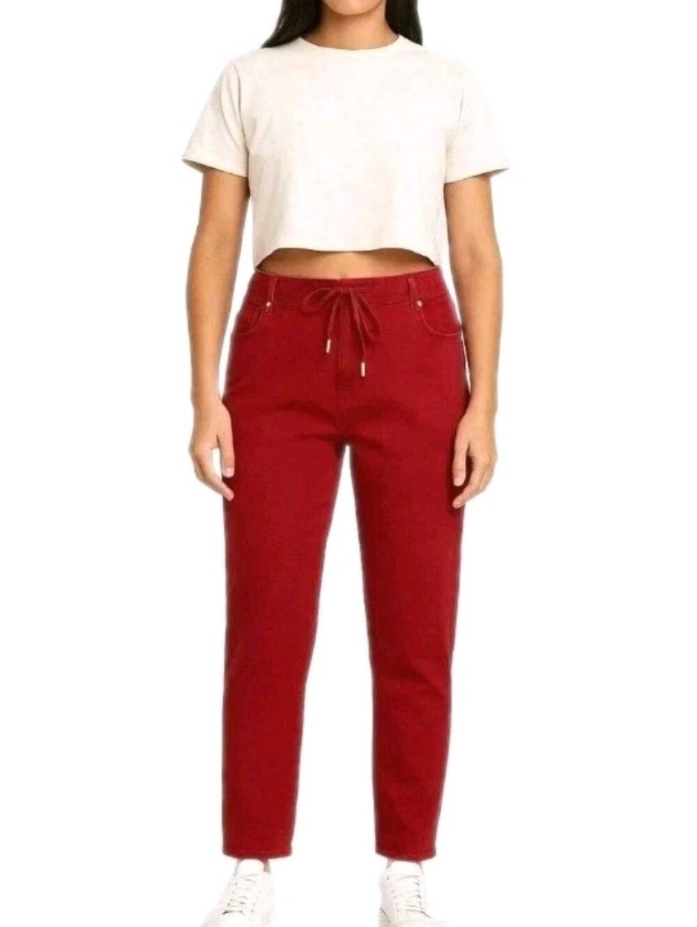 Judy Blue Womens Stretch Denim Jeans Drawstring high rise Size 7 28 Maroon Red